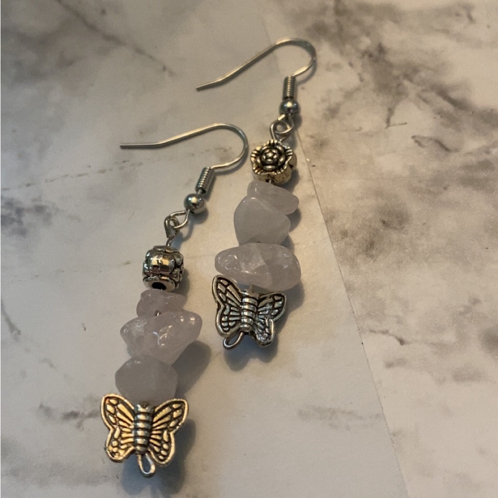 Silver and light pink Butterfly Earrings